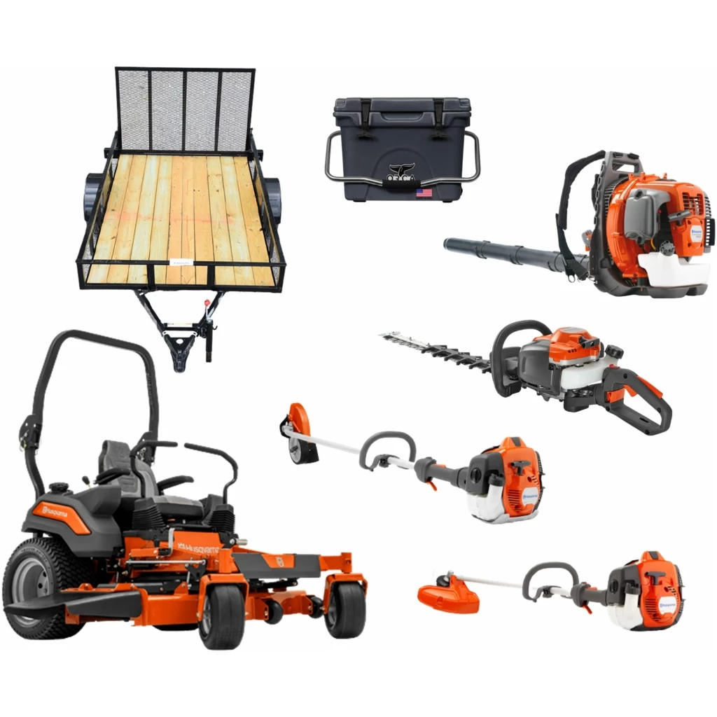 Caliber Trailer Mfg. HH584 Husqvarna Mower Bundle - Z454XS Zero Turn 560BTS Blower 525L Trimmer 1 Caliber Trailer Mfg. HH584 Husqvarna Mower Bundle - Z454XS Zero Turn 560BTS Blower 525L Trimmer